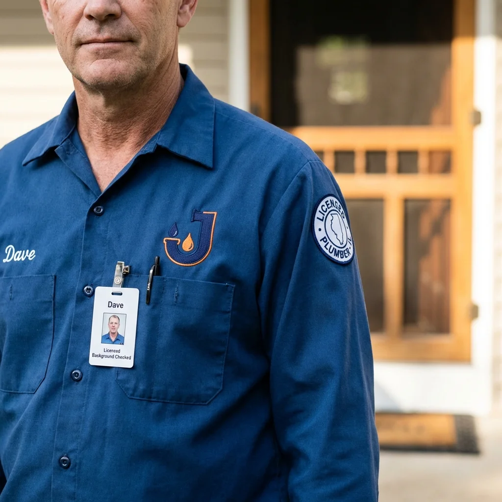 Licensed plumber showing ID badge in Medford, NY
