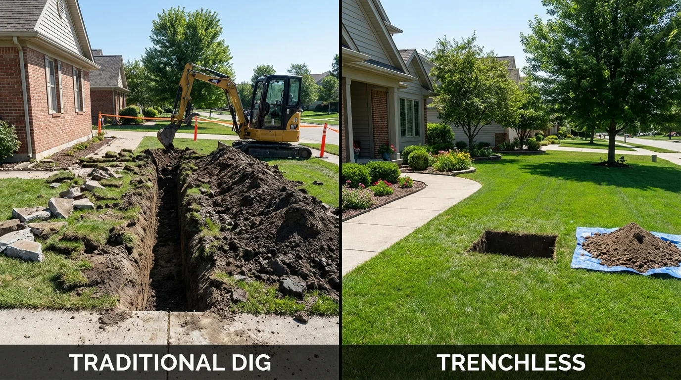 Trenchless sewer repair with minimal yard damage versus traditional excavation in Medford, NY